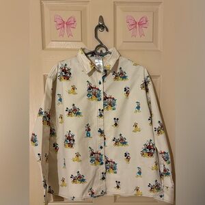 Disney Parks Mickey & Friends Button Front Long Sleeve Shirt Shacket Cotton NWT